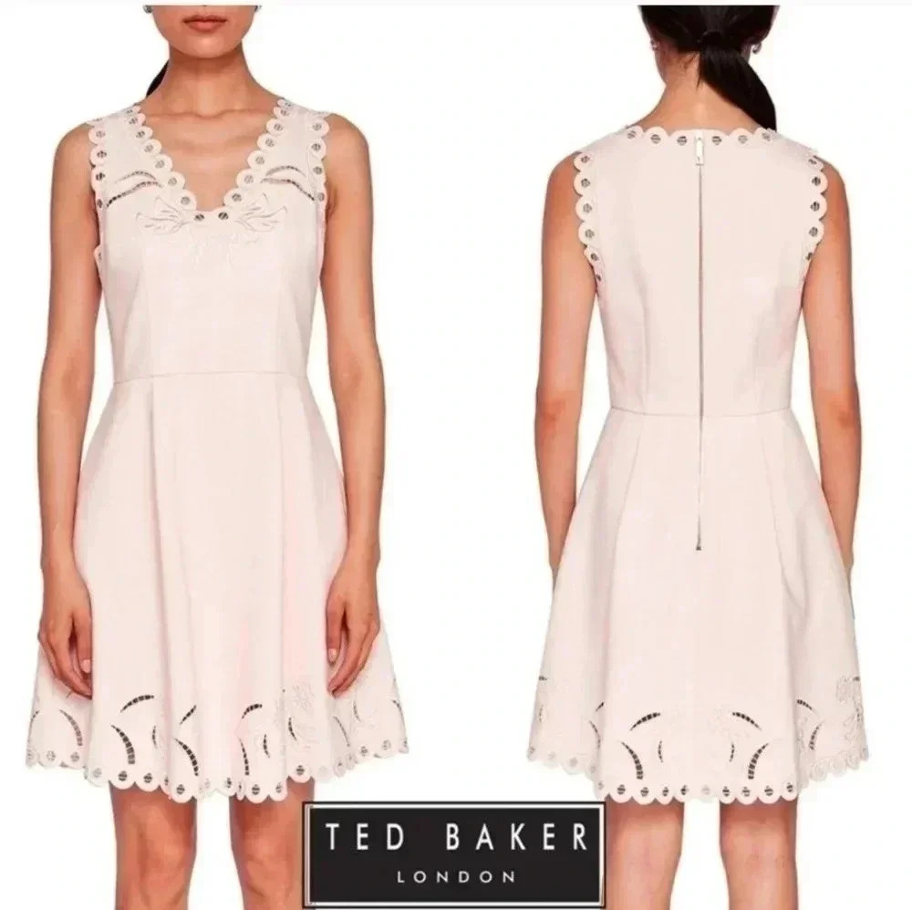Ted Baker EMALISE Embroidered Skater Eyelet Lace Cutout Babydoll Dress(4)USA(10)